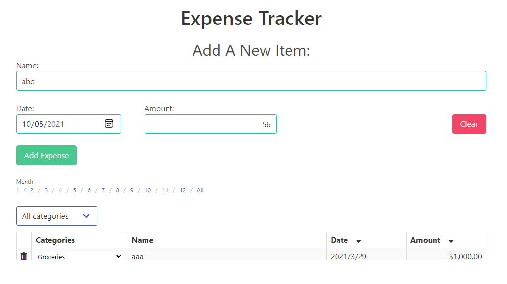 expenseTracker template screenshot